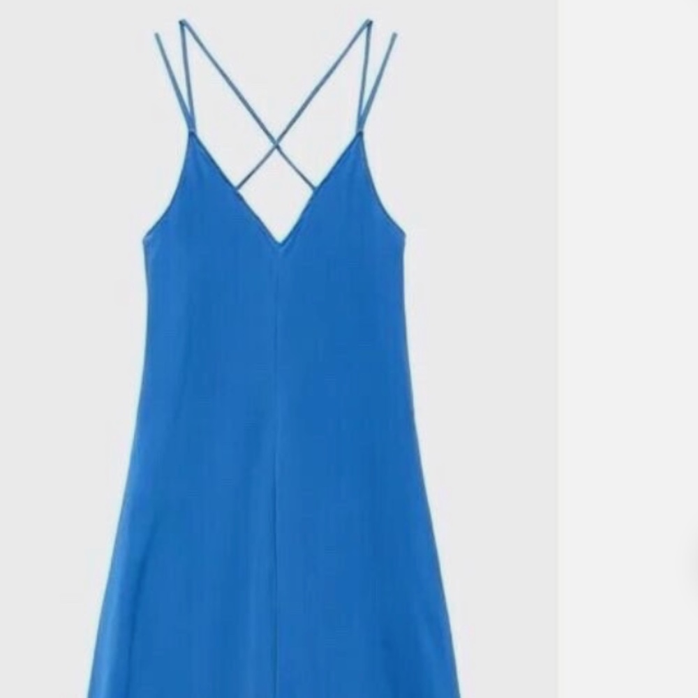 Zara Satin Effect Oversized Wide Leg Electric Blue Jumpsuit Size S